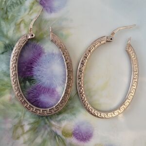 Sterling-Style Silver Greek Key Hoop Earrings - Women Jewelry